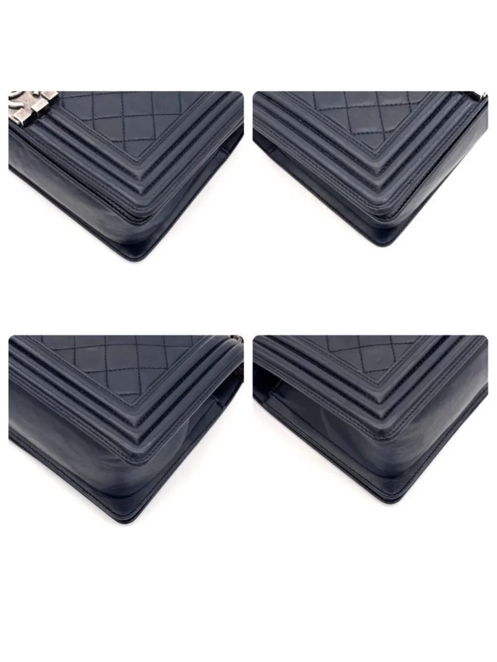 Chanel Boy Quilted Chain Shoulder Bag Navy Lambskin